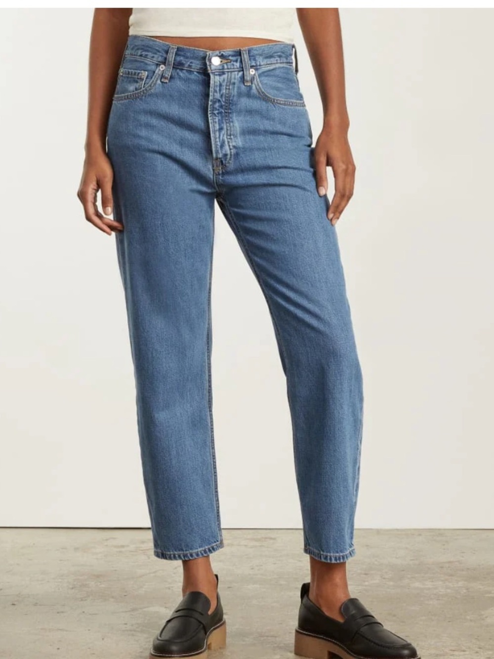 Everlane The Summer Slouch Jean Organic Cotton Mid Rise Relaxed Straight Blue 25